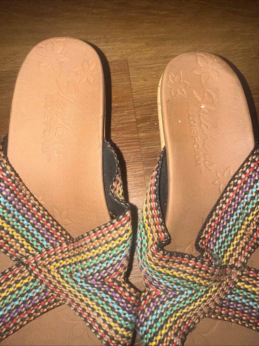 Skechers Beverlee Delighted Rainbow Multi Color Wedge Heel Sandals Womens 9.5